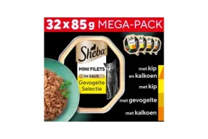 Sheba Kattenvoer - Mini Filets - Gevogelte in Saus - 32x85g Mega-Pack