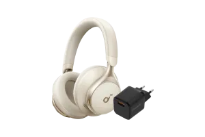 Soundcore Space One Crème + BlueBuilt Quick Charge Oplader met Usb A Poort 18W Zwart