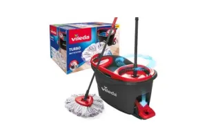 Vileda Turbo 3in1 - complete roterende mopset met emmer met pedaalpers - Nieuwe generatie microvezelpad 3in1