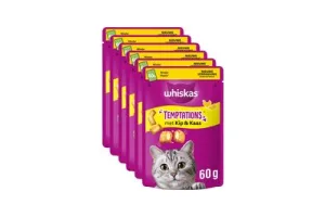Whiskas Kattensnacks - Temptations Snoepjes - Kip en Kaas - 6x60g