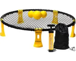 2BEHOME Roundnet set inclusief 3 ballen, ballenpomp en handige meeneemtas - Geschikt voor Roundball/Spikeballlen - Geel