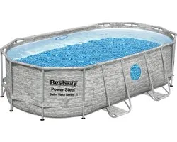 Bestway - Power Steel Swim Vista - Opzetzwembad inclusief filterpomp en accessoires - 427x250x100 cm - Steenprint - Ovaal