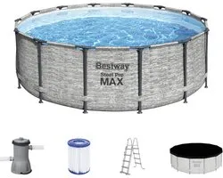 Bestway - Steel Pro MAX - Opzetzwembad inclusief filterpomp en accessoires- 427x122 cm - Steenprint - Rond
