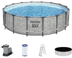 Bestway - Steel Pro MAX - Opzetzwembad inclusief filterpomp en accessoires - 488x122 cm - Steenprint - Rond