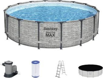 Bestway - Steel Pro MAX - Opzetzwembad inclusief filterpomp en accessoires - 488x122 cm - Steenprint - Rond