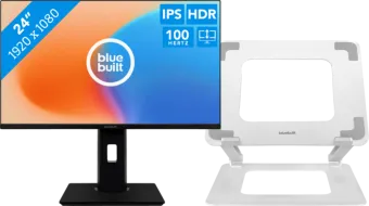 BlueBuilt 24 inch Full HD + BlueBuilt Verstelbare Laptopstandaard 10 - 17 Inch