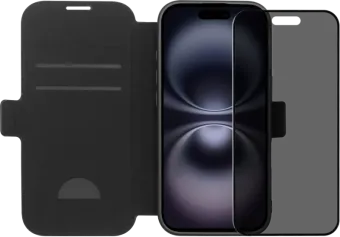 BlueBuilt Apple iPhone 17 Book Case Leer Zwart + iPhone 17 Privacy Screenprotector Glas