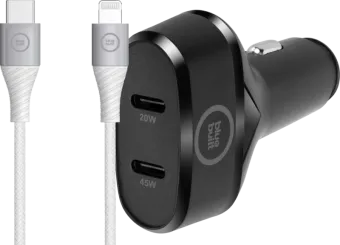 BlueBuilt Power Delivery Autolader 45W Zwart + Lightning Kabel 1,5 Nylon Wit
