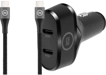 BlueBuilt Power Delivery Autolader 45W Zwart + Usb C Kabel 1,5 Nylon Zwart