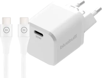 BlueBuilt Power Delivery Oplader 20W + Usb C Kabel 3m Nylon Wit