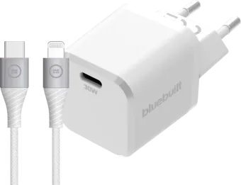 BlueBuilt Power Delivery Oplader 30W + Lightning Kabel 1,5m Nylon Wit