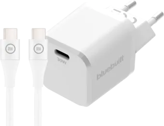 BlueBuilt Power Delivery Oplader 30W + Usb C Kabel 1,5m Nylon Wit