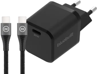 BlueBuilt Power Delivery Oplader 30W + Usb C Kabel 1,5m Nylon Zwart