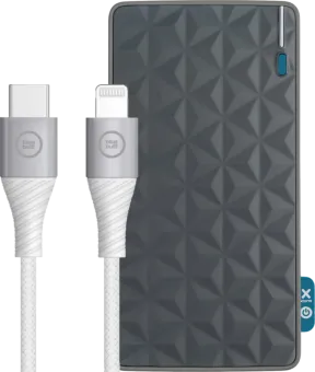 BlueBuilt Powerbank met Snelladen 10.000 mAh + Lightning Kabel 1,5m Nylon Wit