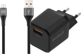 Bluebuilt Quick Charge Oplader 18W + Micro Usb Kabel Nylon Zwart 1,5m