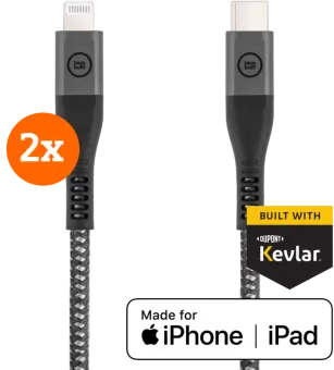 BlueBuilt Usb C naar Lightning Kabel 1,5m Kevlar Zwart Duo Pack