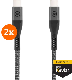BlueBuilt Usb C naar Usb C Kabel 1,5m Kevlar Zwart Duo Pack