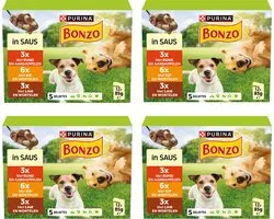 Bonzo Maaltijdzakjes in Saus - Hondenvoer Natvoer - Rund Kip & Lam - 48 x 85 g