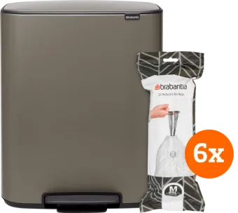Brabantia Bo Pedal Bin 60 Liter Platinum + Vuilniszakken (120 stuks)