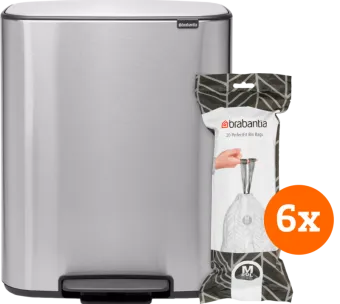 Brabantia Bo Pedal Bin 60 Liter Rvs Fingerprint proof + Vuilniszakken (120 stuks)