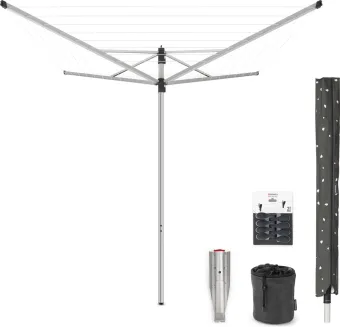 Brabantia Lift-O-Matic Droogmolen - 40 m - met Metalen Grondanker, Beschermhoes, Wasknijpertasje en Wasknijpers - Metallic Grey Brabantia Lift-O-Matic Droogmolen - 40 m - met Metalen Grondanker, Beschermhoes, Wasknijpertasje en Wasknijpers - Metallic Grey
