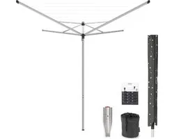 Brabantia Topspinner Droogmolen - 40 m- met Metalen Grondanker, Beschermhoes, Wasknijpertasje en Wasknijpers - Metallic grey