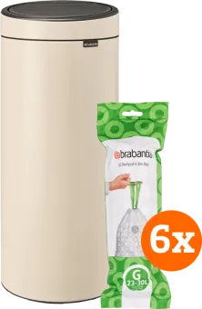 Brabantia Touch Bin 30 Liter Soft Beige + Vuilniszakken (120)