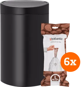Brabantia Touch Bin 40 Liter Matt Black + Vuilniszakken (120 stuks)
