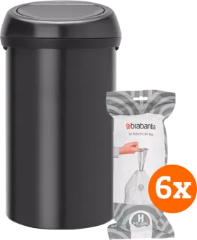 Brabantia Touch Bin 60 Liter Matt Black + Vuilniszakken (120 stuks)