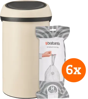 Brabantia Touch Bin 60 Liter Soft Beige + Vuilniszakken (120 stuks)