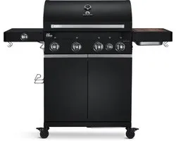 BURNHARD(R) 4 Branders gasbarbecue Big FRED Black Series 3 incl. achterbrander, keramische 900degC infraroodbrander, zijkookplaat, gietijzeren grillrooster + uitklapbare zijtafels