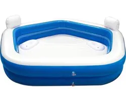 Creative Kids Vijfhoekig Familiezwembad - Opblaasbaar - 2 Loungestoelen - 213 x 206 x 60 cm - Drankjeshouders - Hoofdsteunen