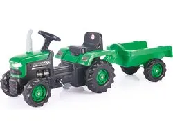 Dolu Traptractor Met Aanhanger & Claxon Groen/zwart
