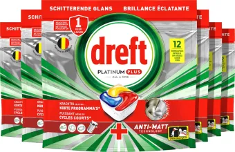 Dreft Platinum Plus All In One Vaatwastabletten Anti-dofheidstechnologie - 6 x 12 Capsules