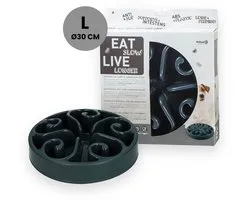 Eat Slow Live Longer Original Voerbak L/XL - Ø30 cm - Anti schrokbak hond – Slowfeeder hond – Anti-slip – Geschikt voor grote honden - Grijs