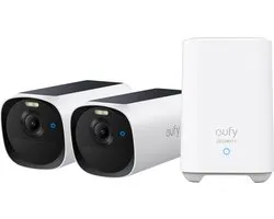 eufy Security eufyCam E40 2-Cam Set (HomeBase 2), draadloze outdoor beveiligingscamera met zonne-energie, 2K-resolutie met ingebouwd zonnepaneel, MaxColor nachtzicht, uitbreidbare lokale opslag, geen maandelijkse kosten