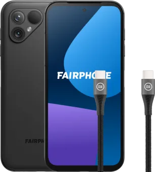 Fairphone 5 256GB Zwart 5G + BlueBuilt Usb C Kabel 1,5m Nylon Zwart