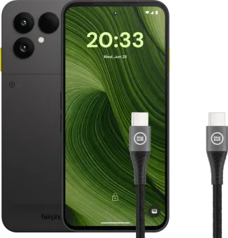 Fairphone 6 256GB Zwart 5G + BlueBuilt Usb C naar Usb C Kabel 1,5m Nylon Zwart