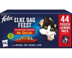 Felix Elke Dag Feest Countryside Selectie - Kattenvoer Natvoer - Rund Kip Eend & Lam - 44 x 85 g