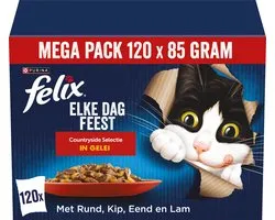 Felix Elke Dag Feest Countryside Selectie - Kattenvoer Natvoer - Rund Kip Eend & Lam - 120 x 85 g