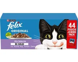 Felix Original in Gelei Mix Selectie - Kattenvoer Natvoer - Rund Kip Tonijn & Zalm - 44 x 85 g