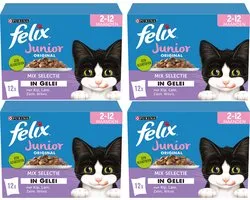 Felix Original Junior Mix Selectie in Gelei - Kattenvoer Natvoer - Kip Lam Zalm en Witvis - 48 x 85 g