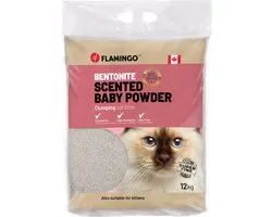Flamingo Kattenbakvulling Bentoniet met Babypoeder – 12 KG - Super Absorberend, Stofarm, Heerlijke Babypoedergeur, Ook Geschikt voor Kittens – Uit Canada