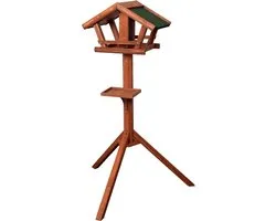 Flamingo Voederhuis met Staander Mimir Hout – 121 x 80 x 46 cm, Geïntegreerde Pindadispenser, Geschikt voor Zaden en Pindanoten, Waterbestendig, Drainagegaatjes, Sterk en Duurzaam