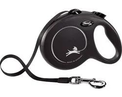 Flexi Classic Rollijn Tape - Hondenriem - L - 5 m - Zwart - Grote en Actieve Honden