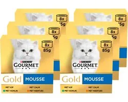 Gourmet Gold Mousse - Kattenvoer Natvoer - Kip Zalm Niertjes & Konijn - 48 x 85 g