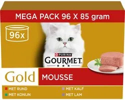 Gourmet Gold Mousse - Kattenvoer Natvoer - Konijn Rund Kalf & Lam - 96 x 85g