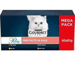 Gourmet Perle Mini Filets in saus - Kattenvoer Natvoer - Kip Konijn Rund & Zalm - 60 x 85 g