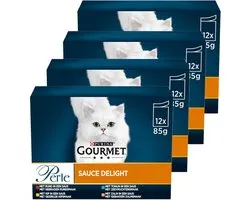 Gourmet Perle Sauce Delight - Kattenvoer Natvoer - Rund Kip Tonijn & Zalm - 48 x 85 g