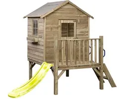 Houten speelhuisje met glijbaan en trap Camilla (SwingKing) | Kinderhuisje voor Buiten in de Tuin | Voor Kinderen vanaf 3 Jaar | FSC Hout - Glijbaan Geel
